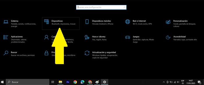 menu dispositivos en windows