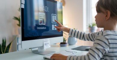 niño instalando una app