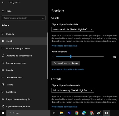 menu sonido windows