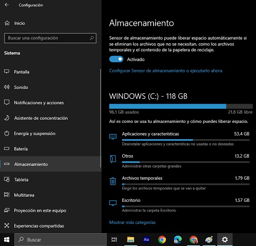 menu almacenamiento windows