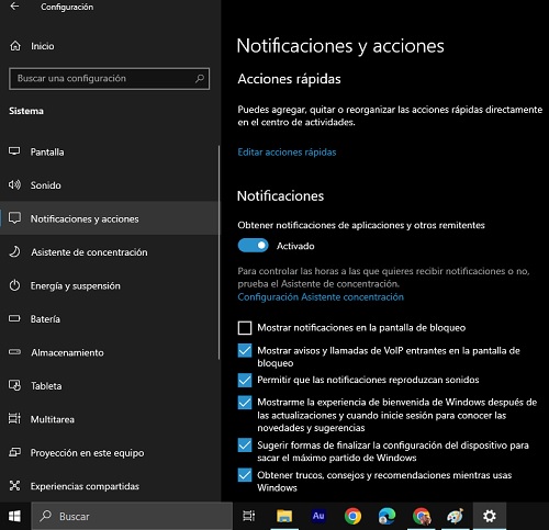 menu notificaciones windows